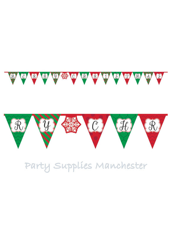 Red White and Green Merry Christmas Bunting 