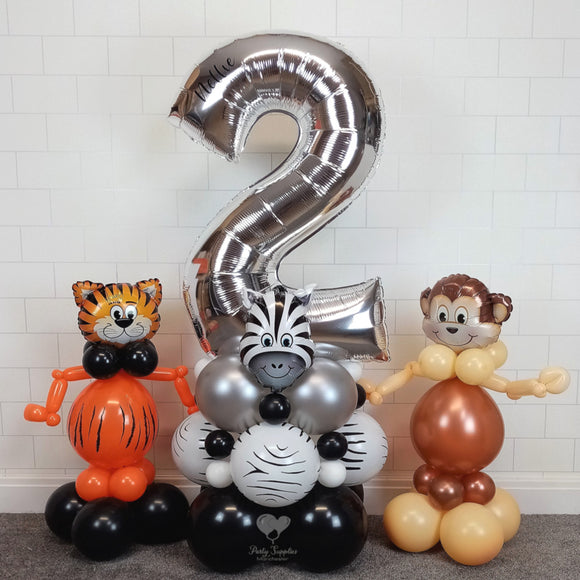 COLLECTION ONLY - ZEBRA Number Tower Personalised with a Name & 2 Balloon Buddies