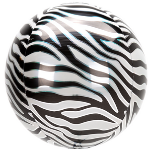 COLLECTION ONLY - 1 Zebra Print 16" Orbz Balloon Filled with Helium & Dressed with a Balloon Collar, Ribbon & Weight