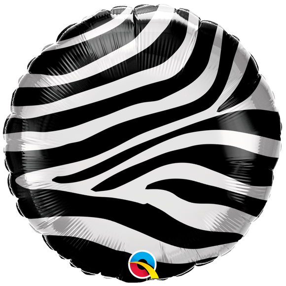 COLLECTION ONLY -  1 Zebra Print Standard Foil Balloon Filled with Helium & Dressed with Ribbon & Weight
