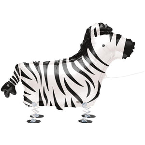COLLECTION ONLY - Walking Pet Zebra 30" Foil Balloon Filled with Helium & Dressed with Ribbon