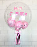 COLLECTION ONLY - Clear Bubble - Pink, White Balloons - Silver Leaf - Pink Message