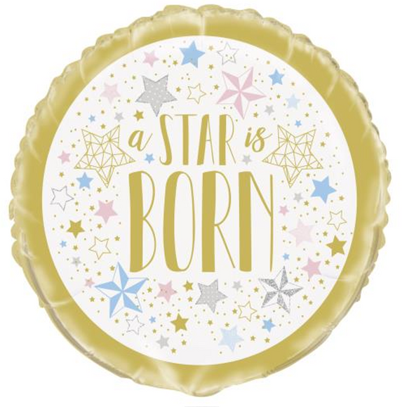 COLLECTION ONLY - 1 a Star is Born Standard Foil Balloon Filled with Helium & Dressed with Ribbon & Weight