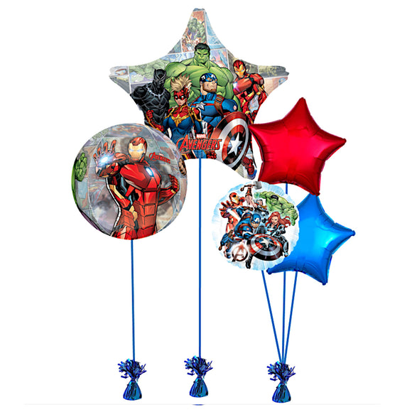 COLLECTION ONLY - Avengers Jumbo Star Balloon Bundle Filled with Helium & Dressed with Ribbon & Weights