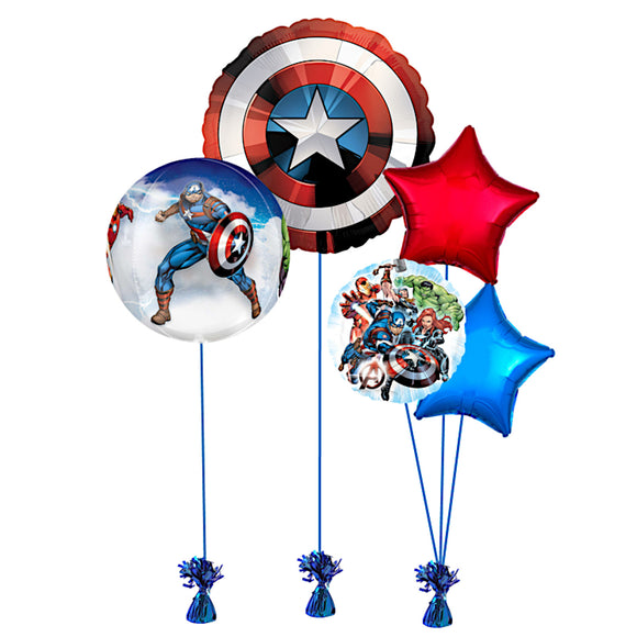 COLLECTION ONLY - Avengers Shield Balloon Bundle Filled with Helium & Dressed with Ribbon & Weights