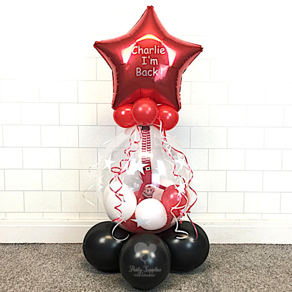 COLLECTION ONLY - ELF INCLUDED - I'm Back Gift Balloon Topped with a Personalised Red Star