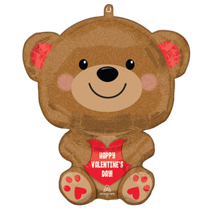 COLLECTION ONLY - Happy Valentine's Day Bear 20" Foil Balloon Filled with Helium & Dressed with Ribbon & Weight