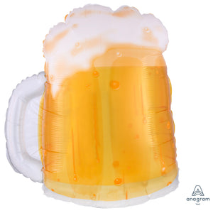 COLLECTION ONLY - 1 Beer Mug See-Thru Super Shape Foil Balloon 23" Filled with Helium & Dressed with Ribbon & Weight