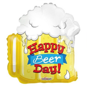 COLLECTION ONLY - 1 Happy Beer Day! Standard Foil Balloon Filled with Helium & Dressed with Ribbon & Weight