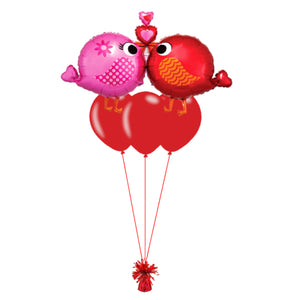 COLLECTION ONLY - Love Birds Super Shape Foil Balloon & 3 Latex Balloon Cluster Filled with Helium & Dressed with Ribbon & Weight