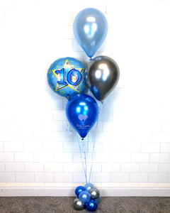 COLLECTION ONLY - 10th Birthday Blue & Silver Bouquet - 3 Latex Balloons & 1 Foil 18" & Balloon Base