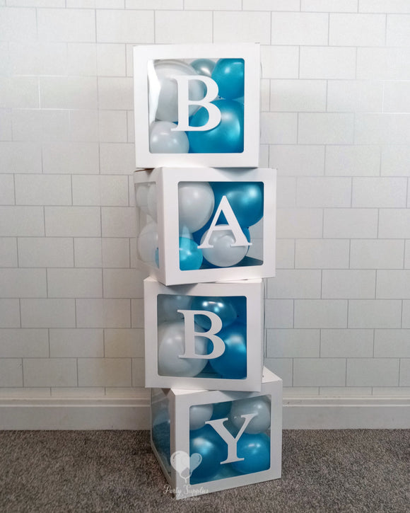 COLLECTION ONLY - BABY Boxes filled with Blue & White Balloons