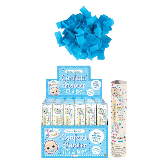 Baby Shower Gender Reveal Confetti Cannon Shooter 20cm Blue Coloured Paper