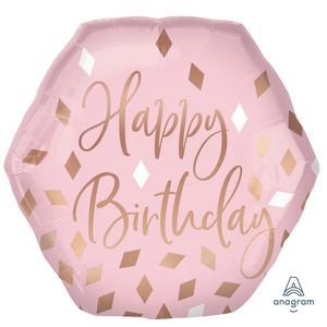 COLLECTION ONLY - 1 Blush Happy Birthday Super Shape Foil Balloon 23" Filled with Helium & Dressed with Ribbon & Weight