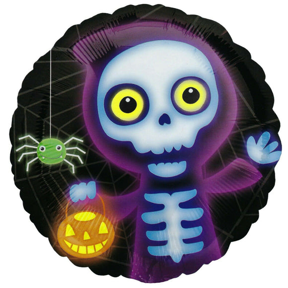 COLLECTION ONLY - 1 Skeleton Halloween Standard Foil Balloon Filled with Helium & Dressed with Ribbon & Weight