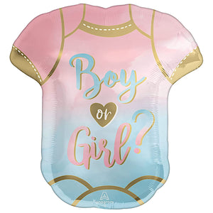 COLLECTION ONLY - 1 Boy or Girl Onesie Foil Super Shape 24" Filled with Helium & Dressed with Ribbon & Weight