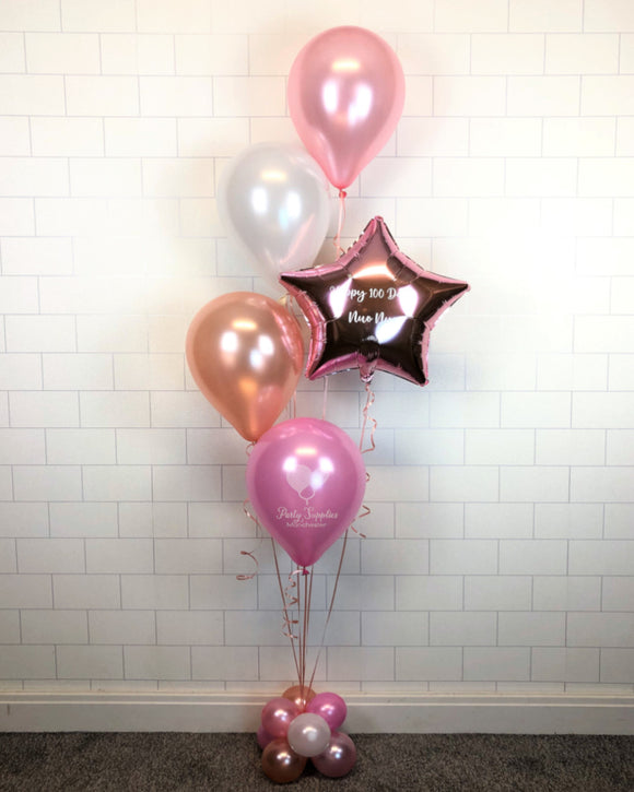 COLLECTION ONLY - Rose Gold & Pink Bouquet 4 Latex Balloons, 1 Personalised Star & Balloon Base