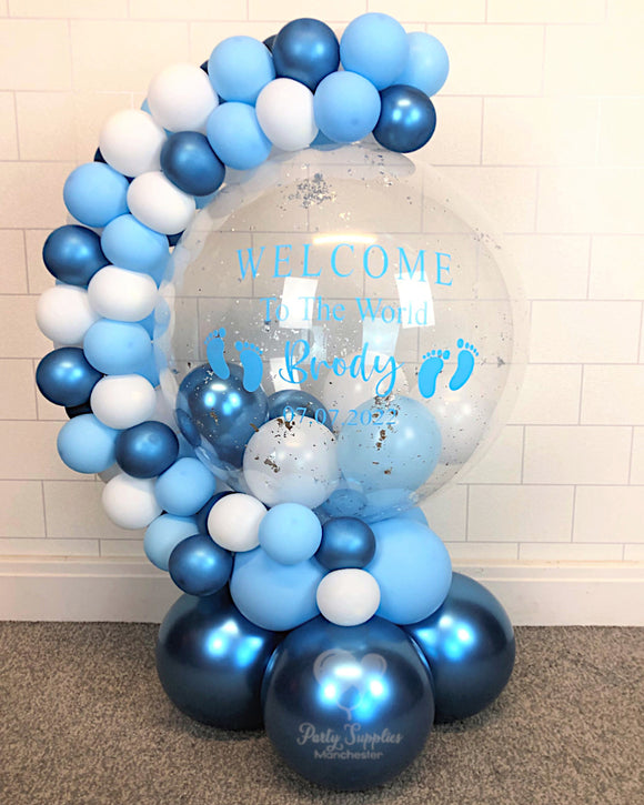 COLLECTION ONLY - Blue & White Bubble Garland - Blue Message - Silver Leaf