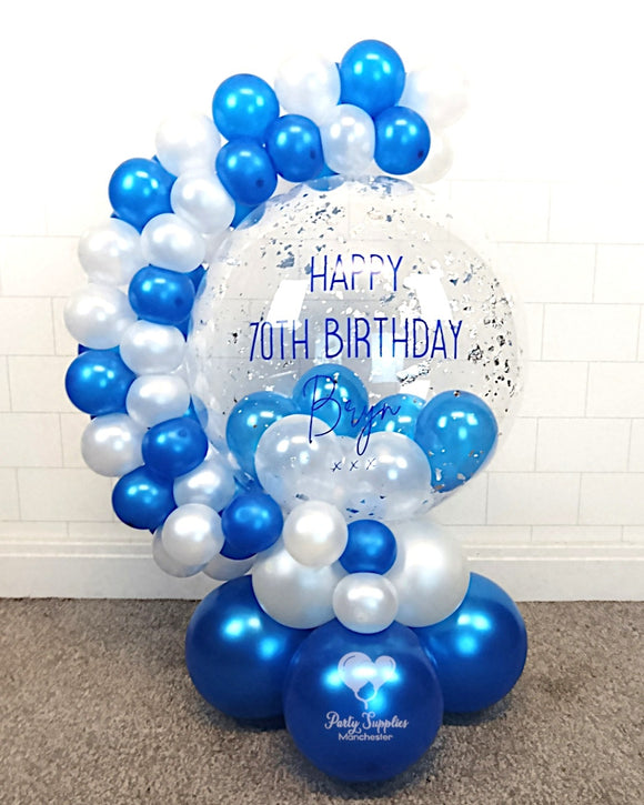 COLLECTION ONLY - Blue & White Bubble Garland - Blue Message - Silver Leaf