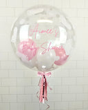 COLLECTION ONLY - Baby Footprint Bubble - Pink, White Balloons - Pink Message
