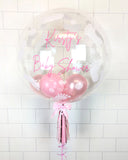 COLLECTION ONLY - Baby Footprint Bubble - Pink, White Balloons - Pink Message
