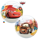 COLLECTION ONLY - 1 Disney Cars Bubble Balloon 22" Filled with Helium & Dressed with a Balloon Collar, Ribbon & Weight