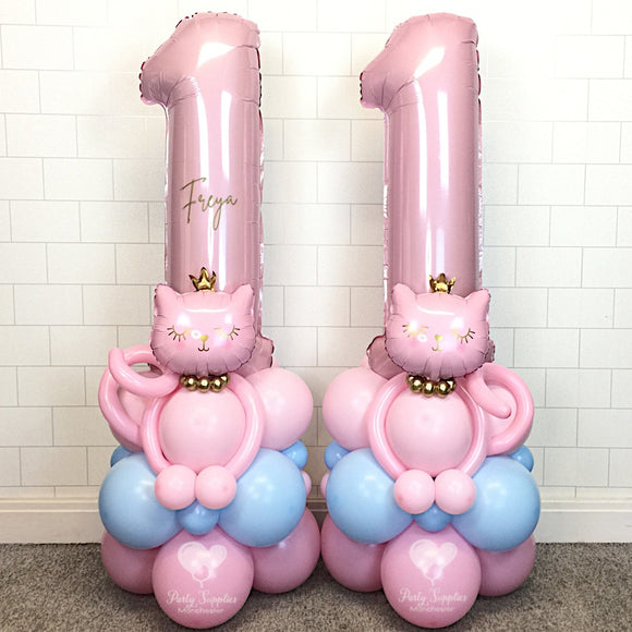 COLLECTION ONLY - Pink & Blue - Personalised Cute Cat Double Number Tower