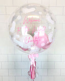 COLLECTION ONLY - Baby Footprint Bubble - Pink, White Balloons - Pink Message