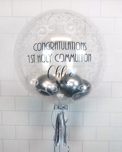 COLLECTION ONLY - Fancy Filigree Bubble - White, Silver Balloons - Black Message