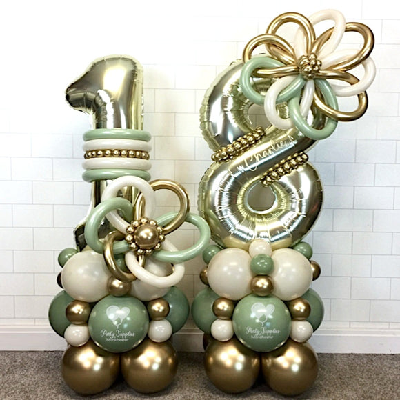 COLLECTION ONLY - Green, Cream & Gold - Luxury Personalised Double Number Tower