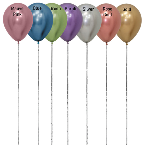 COLLECTION ONLY - 1 Deluxe Latex Ceiling Balloon in Chrome Finish with 2 Metre of Foil Tail Attached