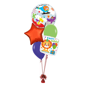 COLLECTION ONLY -  Animal Bubble 5 Balloon Bouquet Filled with Helium & Dressed with Ribbon & Weight