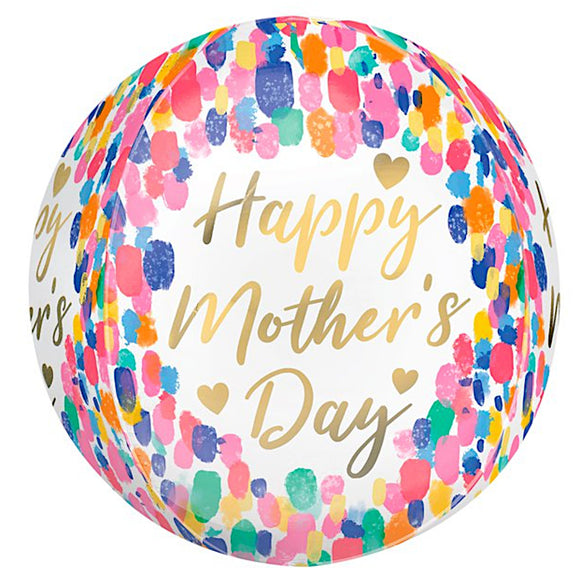 COLLECTION ONLY - Watercolour Happy Mother's Day Orbz Filled with Helium & Dressed with a Balloon Collar & Weight