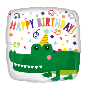 COLLECTION ONLY - 1 Happy Birthday Gator Standard Foil Balloon Filled with Helium & Dressed with Ribbon & Weight