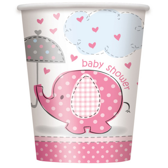 8 Umbrellaphants Pink Baby Shower Paper Cups 270ml