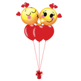 COLLECTION ONLY - Emoticons in Love Super Shape Foil Balloon & 3 Latex Balloon Cluster Filled with Helium & Dressed with Ribbon & Weight
