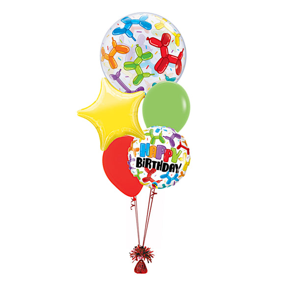 COLLECTION ONLY -  Dog Bubble 5 Balloon Bouquet Filled with Helium & Dressed with Ribbon & Weight