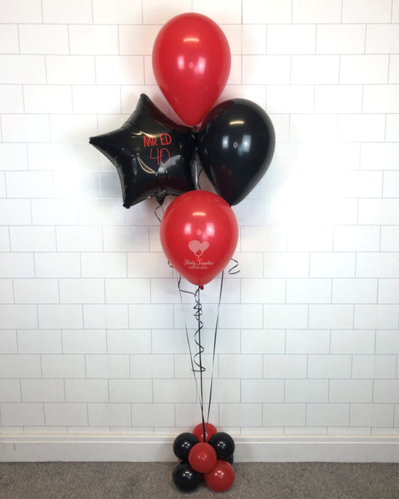 COLLECTION ONLY -  Black & Red Bouquet - 3 Latex Balloons, 1 Personalised Star & Balloon Base