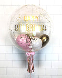 COLLECTION ONLY - Clear Bubble - Pink, White & Chrome Gold Balloons - Gold Leaf - Gold Message