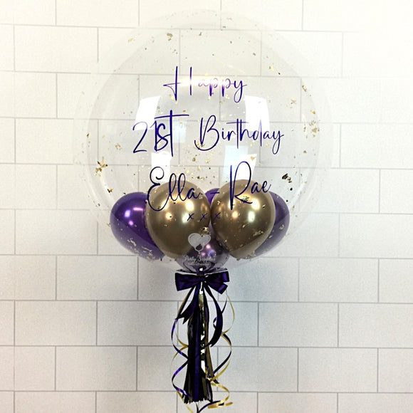 COLLECTION ONLY - Clear Bubble - Purple & Gold Balloons - Gold Leaf - Purple Message