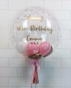COLLECTION ONLY - Heart Bubble -Pink, White, Gold Balloons - Gold Message