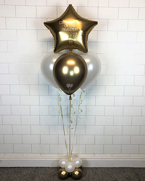 COLLECTION ONLY -  Gold & White Pyramid Balloon Cluster & 1 Personalised Star & Balloon Base