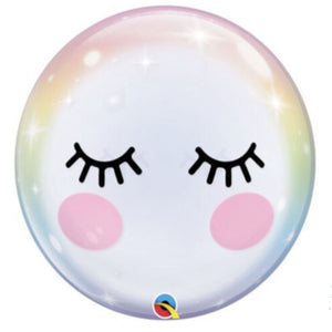 COLLECTION ONLY - 1 Unicorn Eyelash Bubble Balloon 22" Filled with Helium & Dressed with a Balloon Collar, Ribbon & Weight