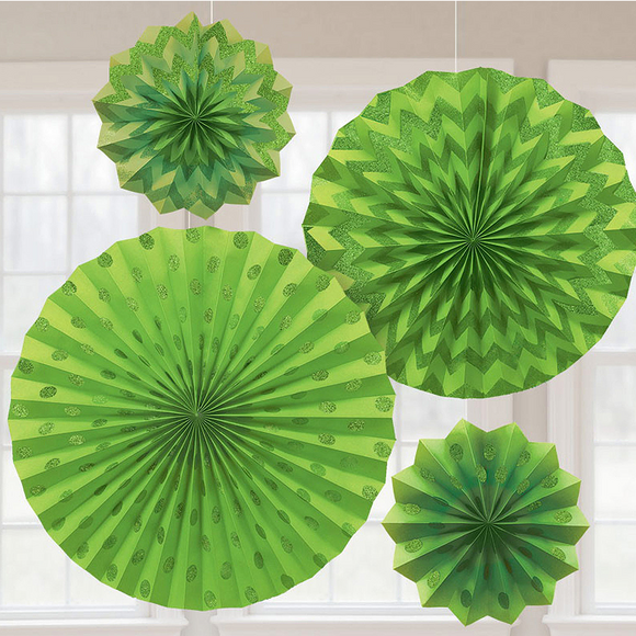 Kiwi Lime Green Paper Fan Decorations (4/Pk)