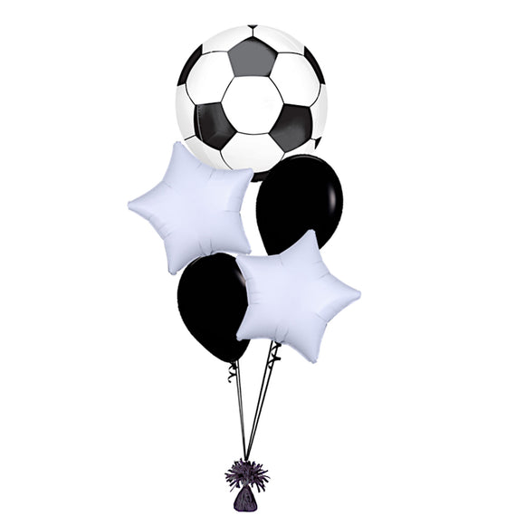 COLLECTION ONLY -  Football Orbz Black & White 5 Balloon Bouquet Filled with Helium & Dressed with Ribbon & Weight
