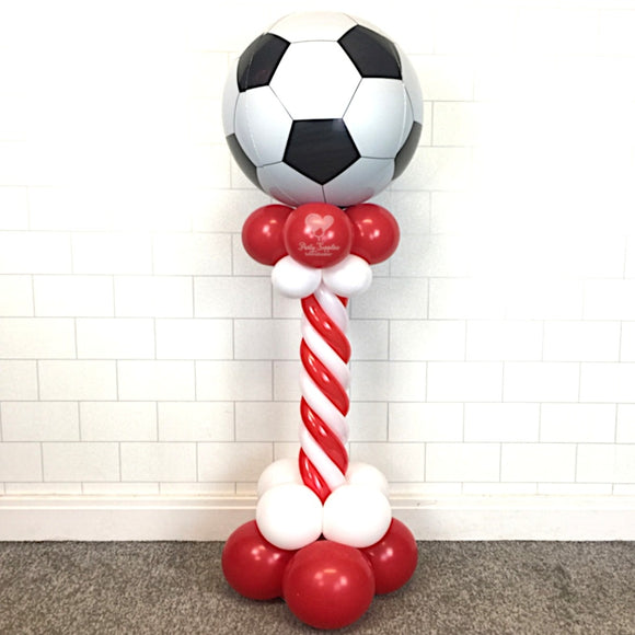 COLLECTION ONLY - Twisted Red & White Tower Topped with a Football Orbz Balloon