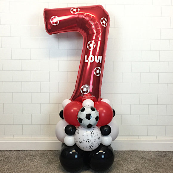 COLLECTION ONLY - FOOTBALL Red, Black & White Number Tower Personalised with a Name & Footballs