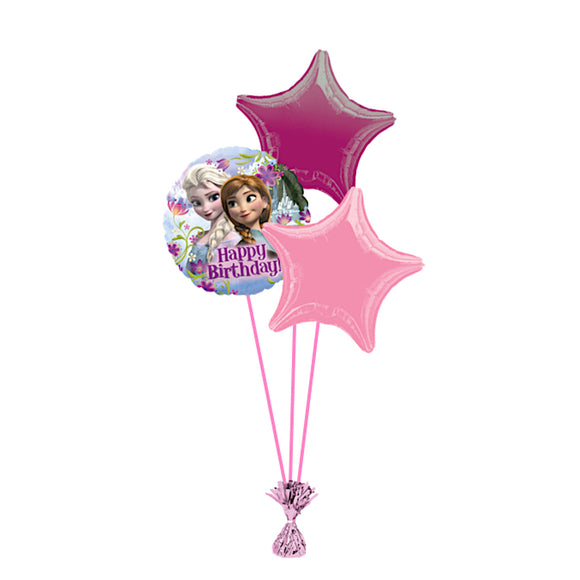COLLECTION ONLY - Frozen Happy Birthday 3 Foil Balloon Bouquet Filled with Helium & Dressed with Ribbon & Weight