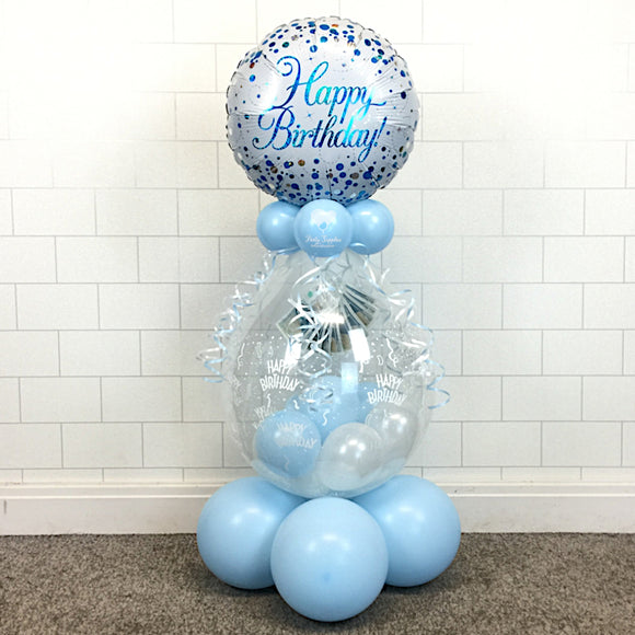 COLLECTION ONLY - Happy Birthday Print Gift Balloon Topped with Happy Birthday Standard Foil