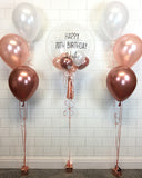 COLLECTION ONLY - Clear Bubble - 2 Shades of Rose Gold, White Balloons - Rose Gold Leaf - Black Message & 2 Clusters